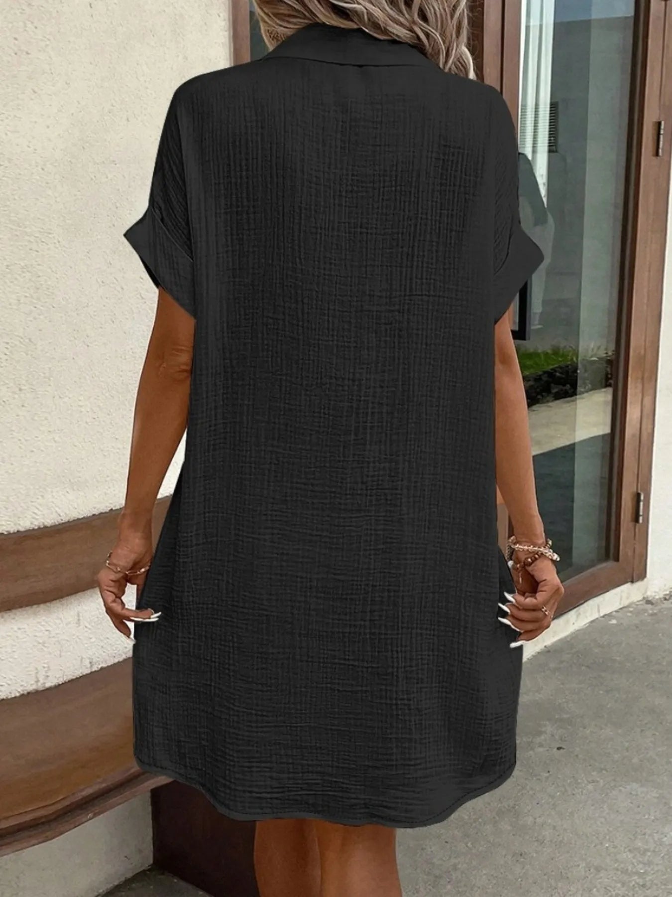 Textured Button-Front Shirt Dress