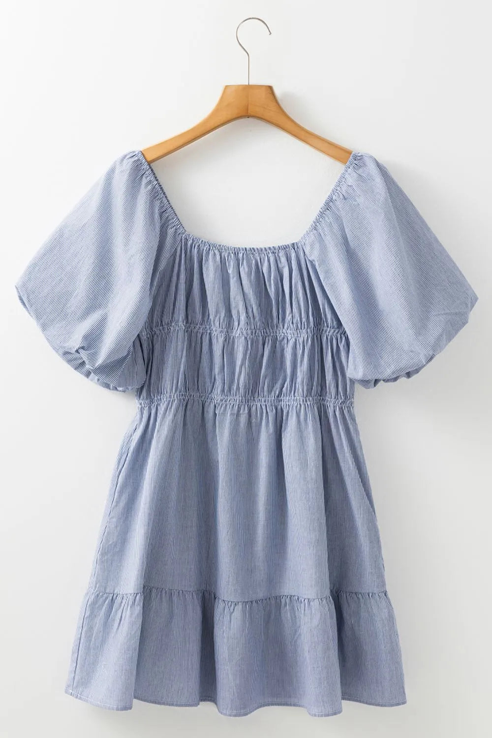 Striped Bubble Sleeve Ruched Babydoll Dress