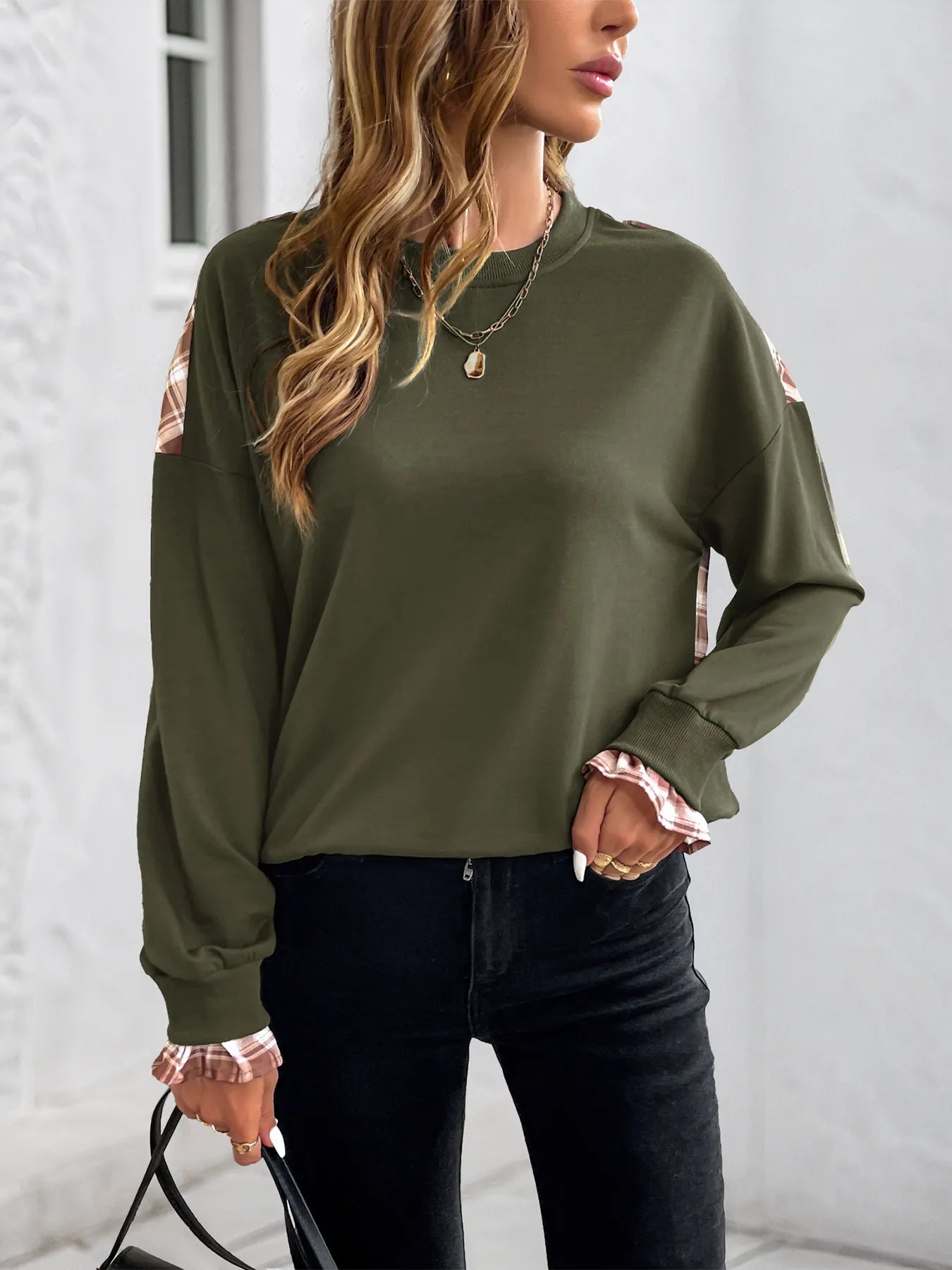 Plaid Long Sleeve Sweatshirt