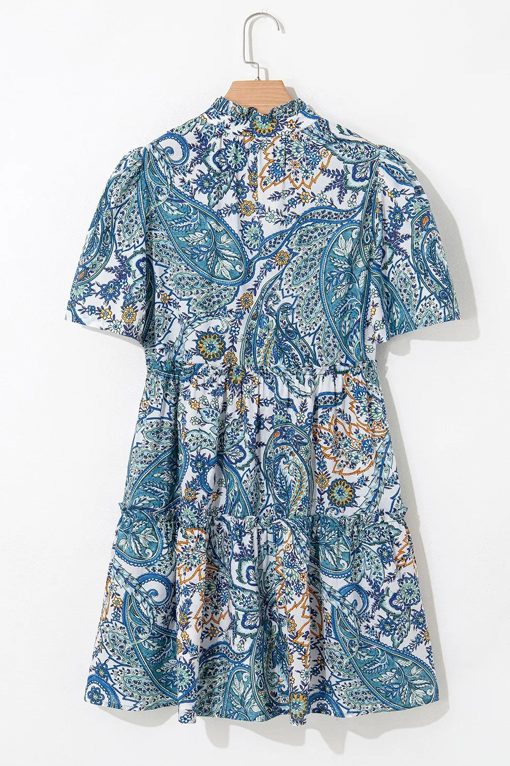 Paisley Floral V Neck Short Sleeve Mini Dress