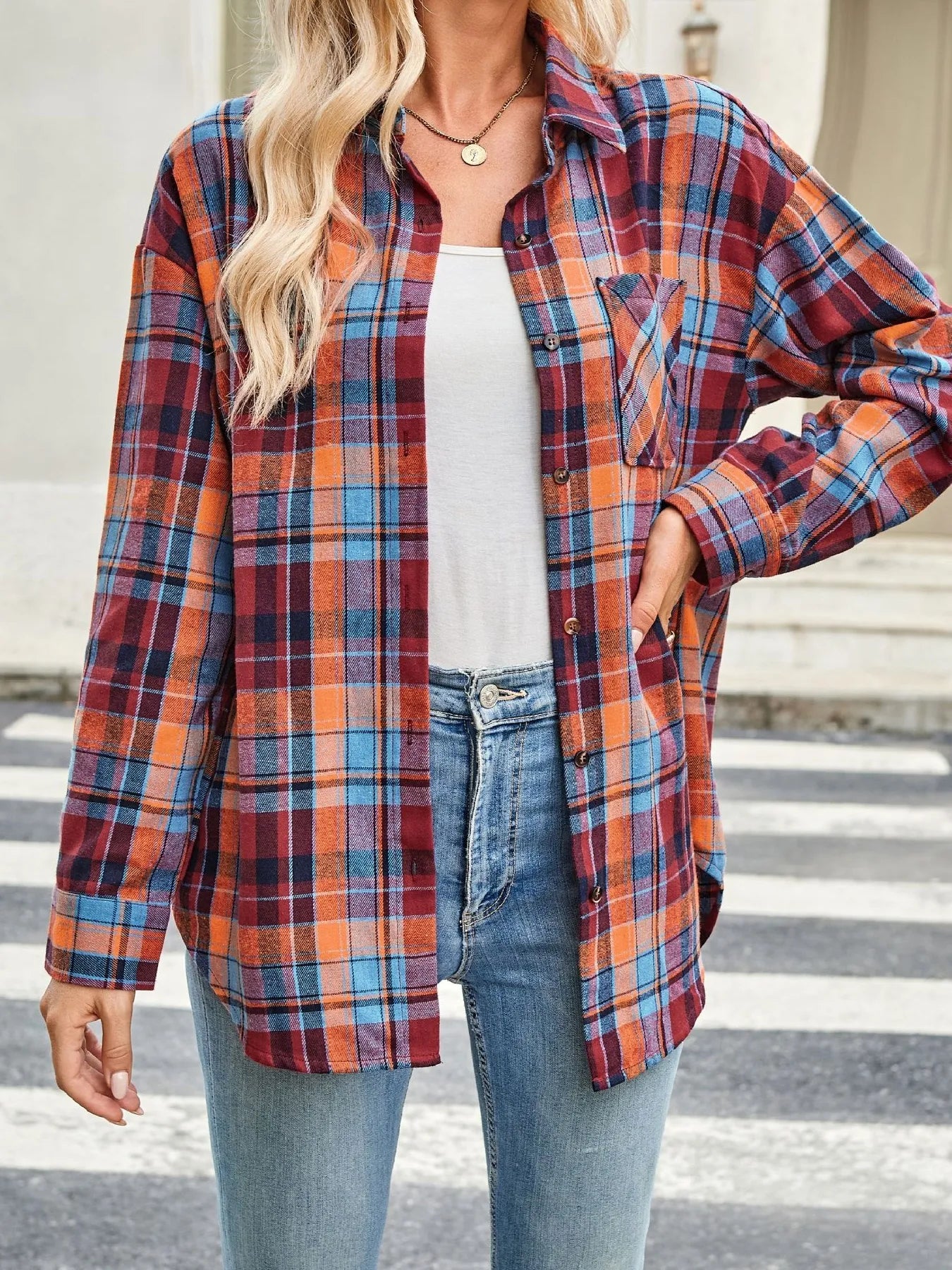 Plaid Button Up Long Sleeve Shirt Red