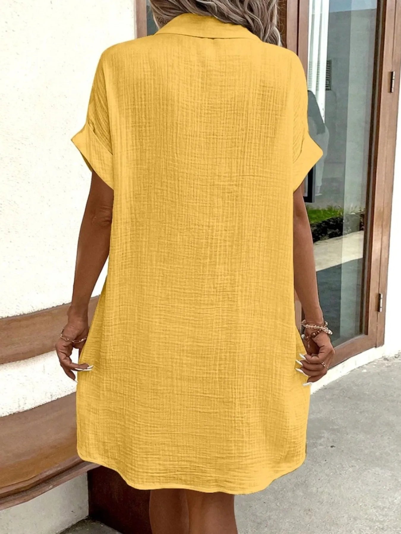 Textured Button-Front Shirt Dress