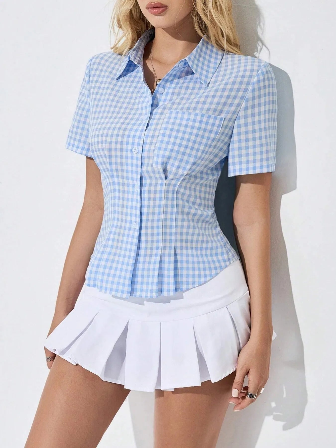 Gingham Short Sleeve Button-Up Shirt