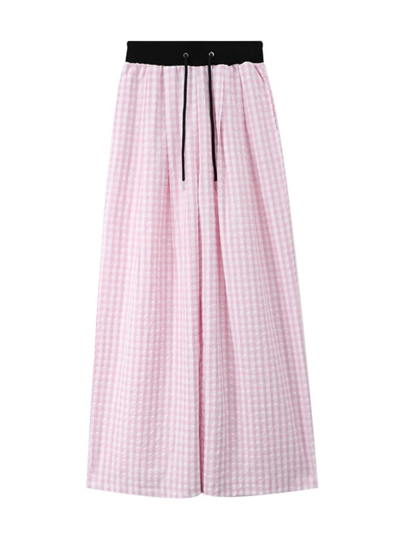 Gingham Wide Leg Drawstring Pants