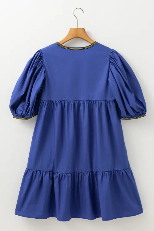 Notched Puff Sleeve Mini Dress