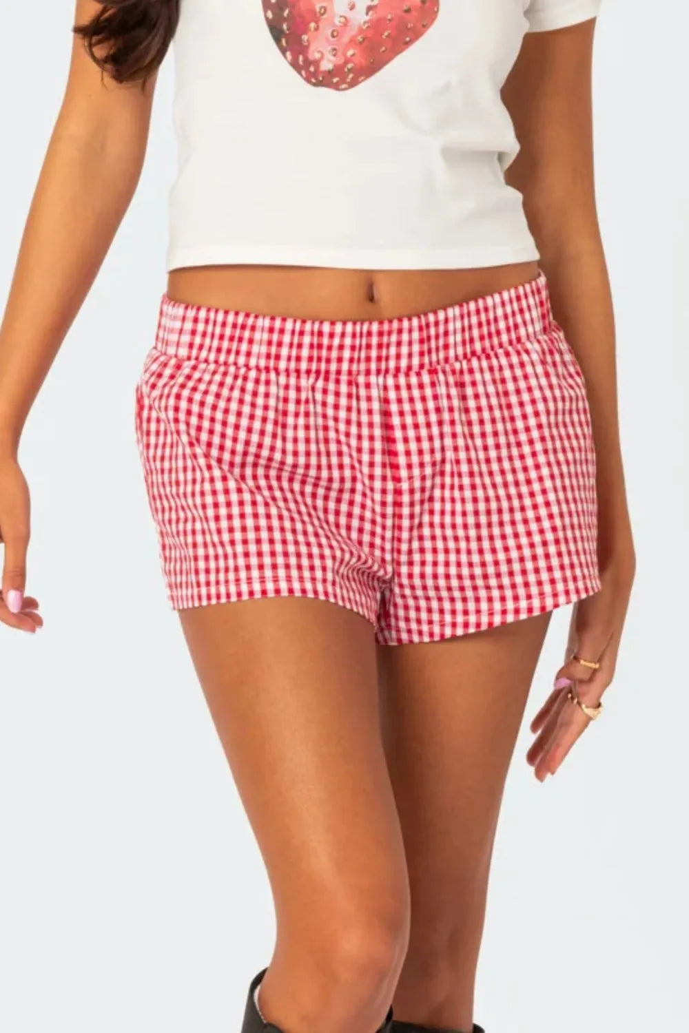 Plaid Elastic Waist Shorts