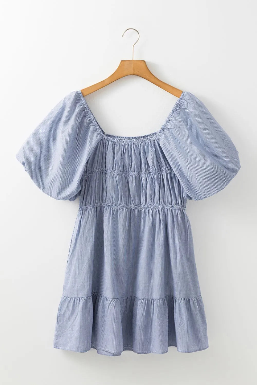Striped Bubble Sleeve Ruched Babydoll Dress