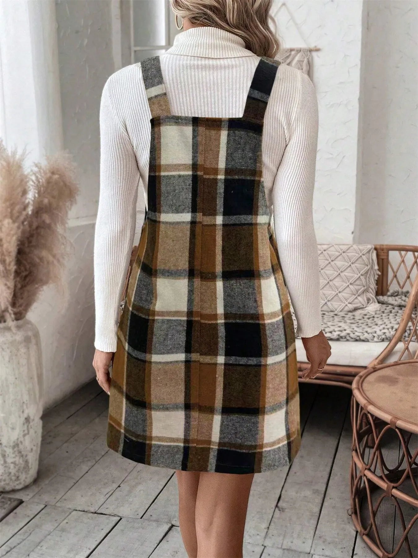 Plaid Square Neck Mini Dress