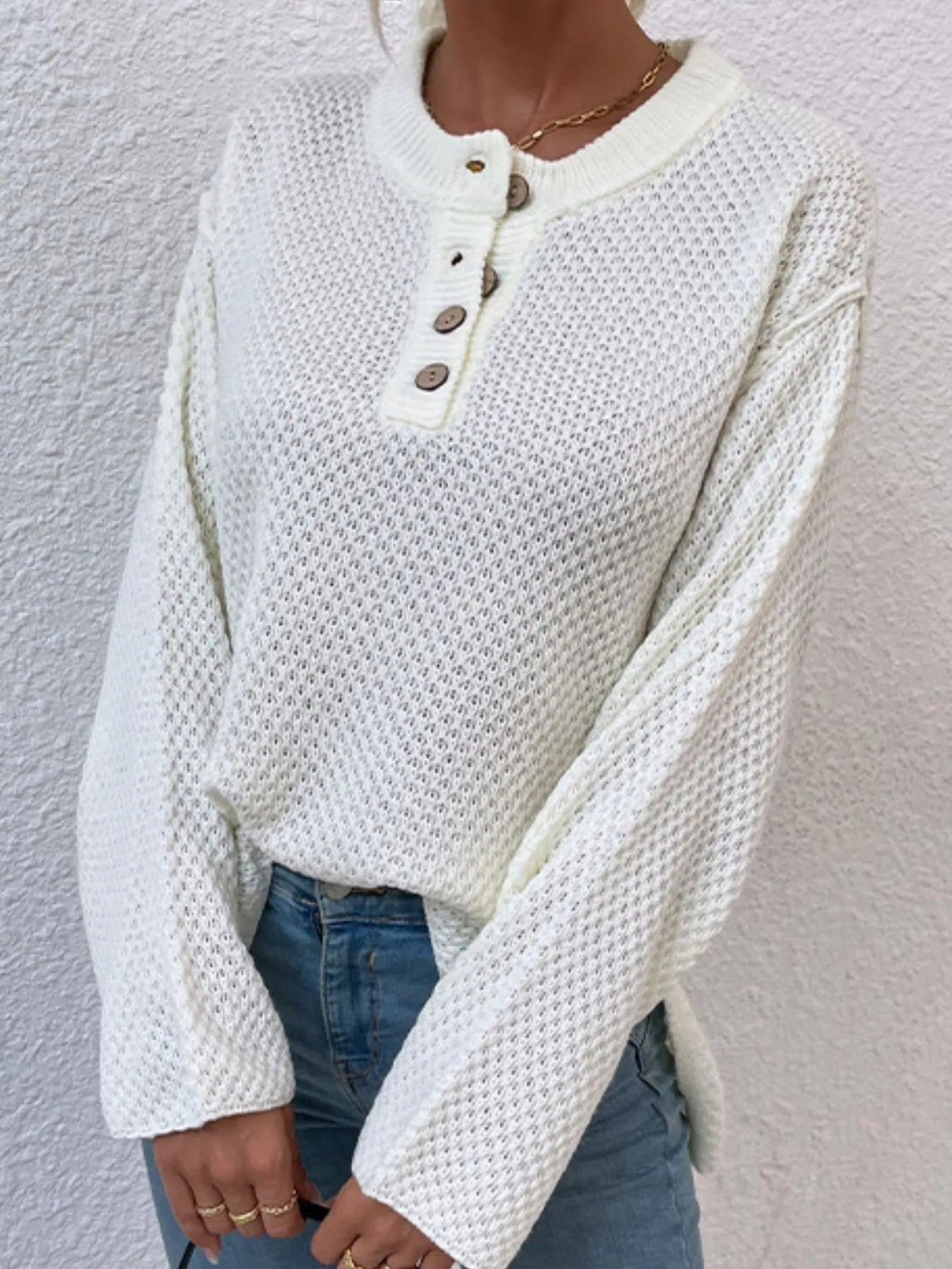 Button Detail Long Sleeve Knit Top