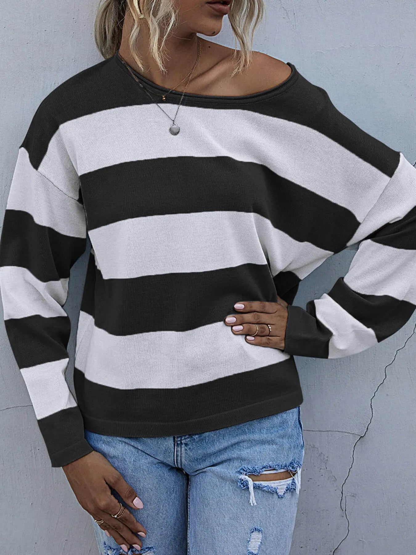 Striped Casual Long Sleeve Knit Top