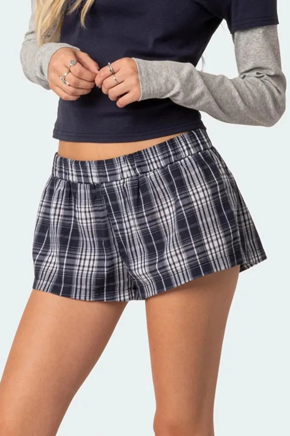 Plaid Elastic Waist Shorts