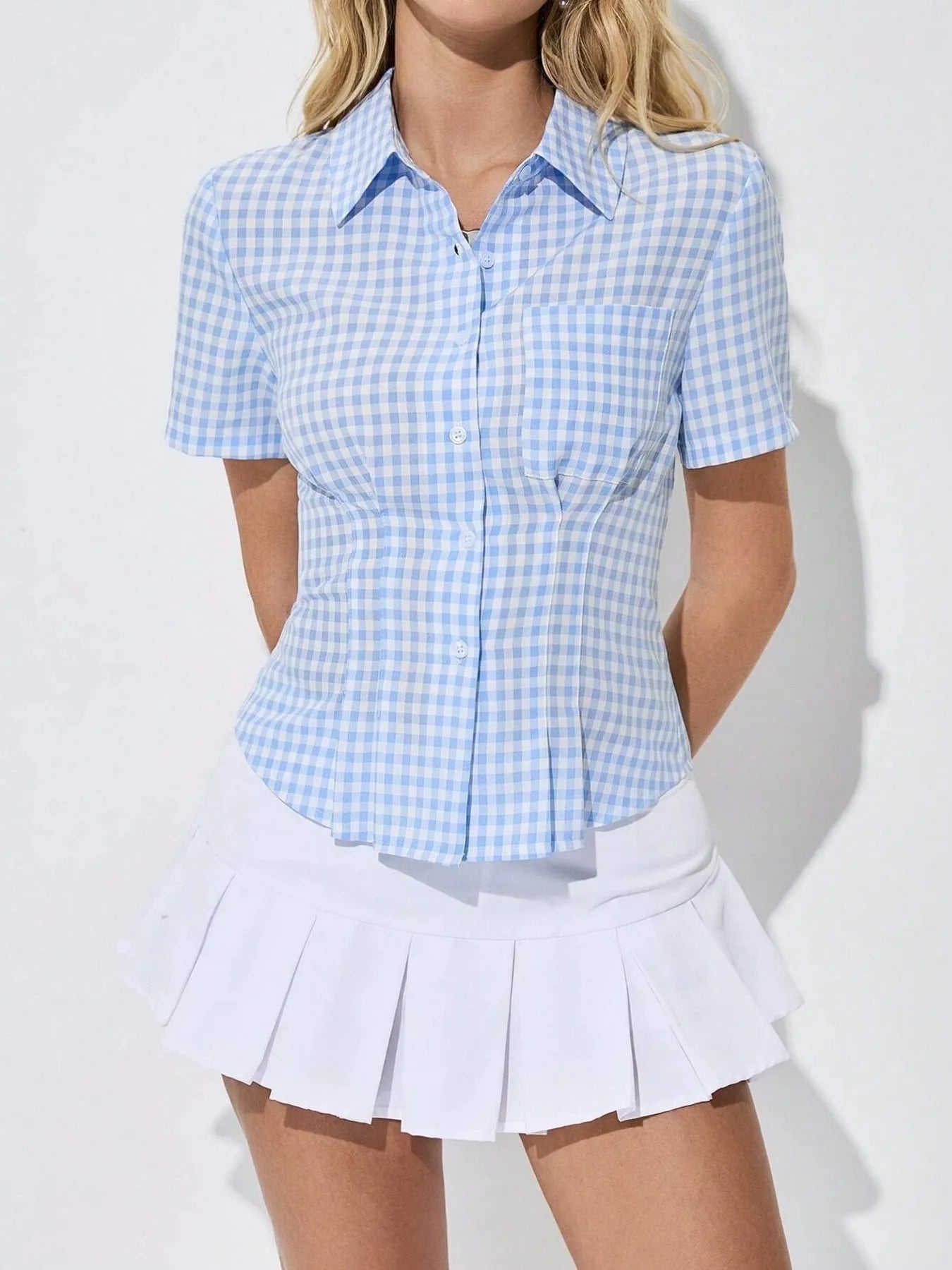Gingham Short Sleeve Button-Up Shirt