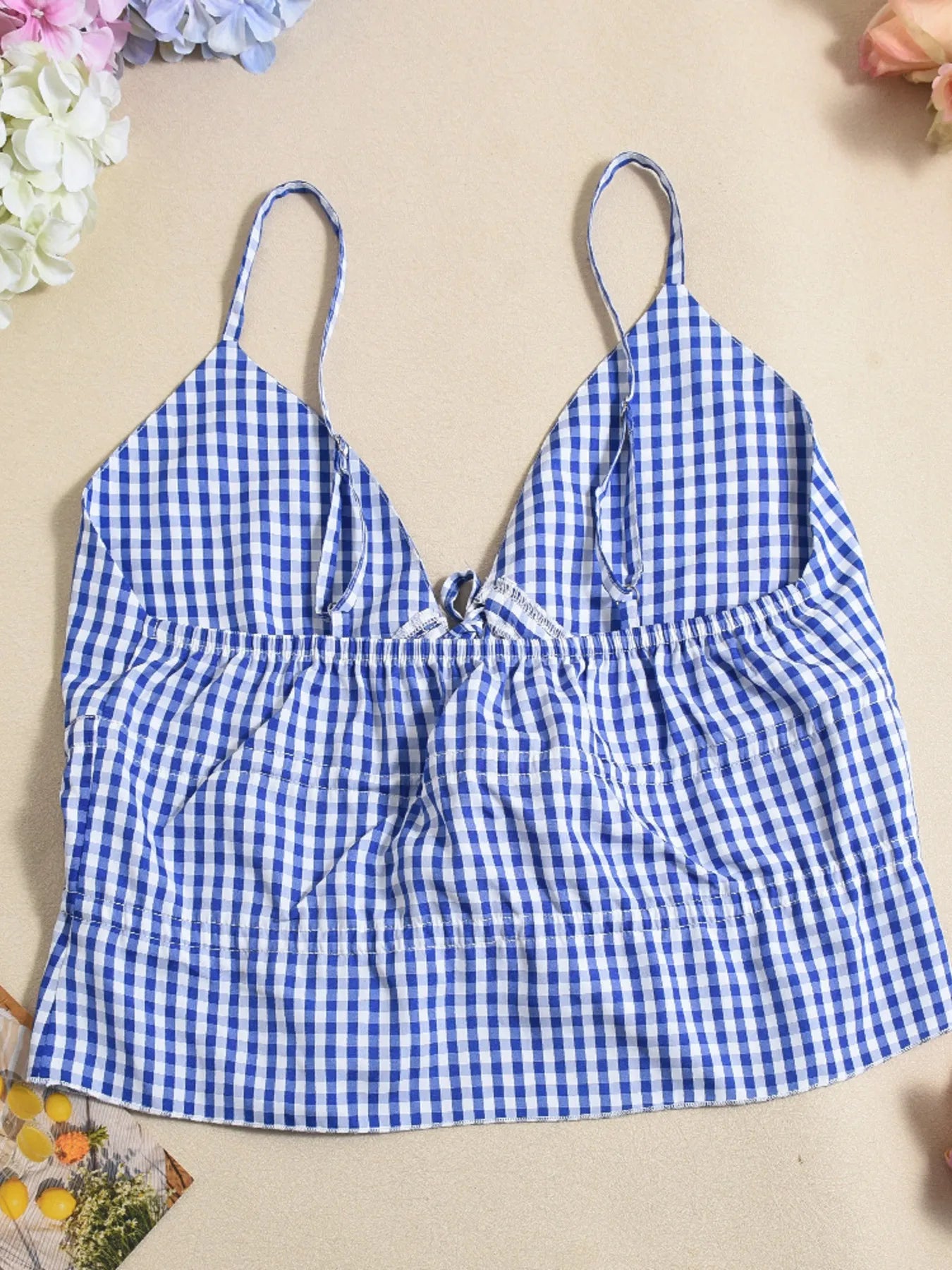 Plaid Tie Front Cami and Skirt Set