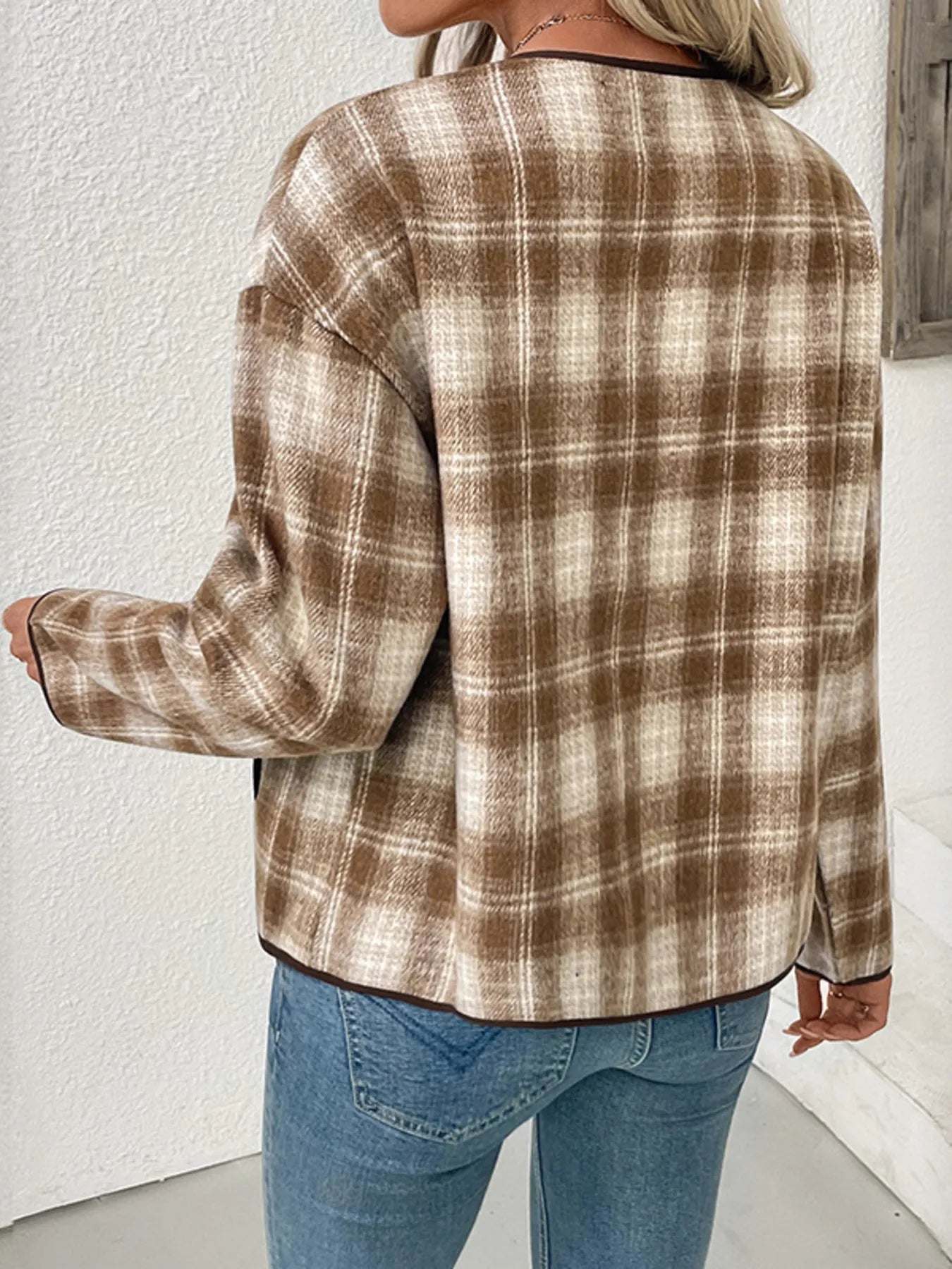 Plaid Long Sleeve Button-Up Jacket