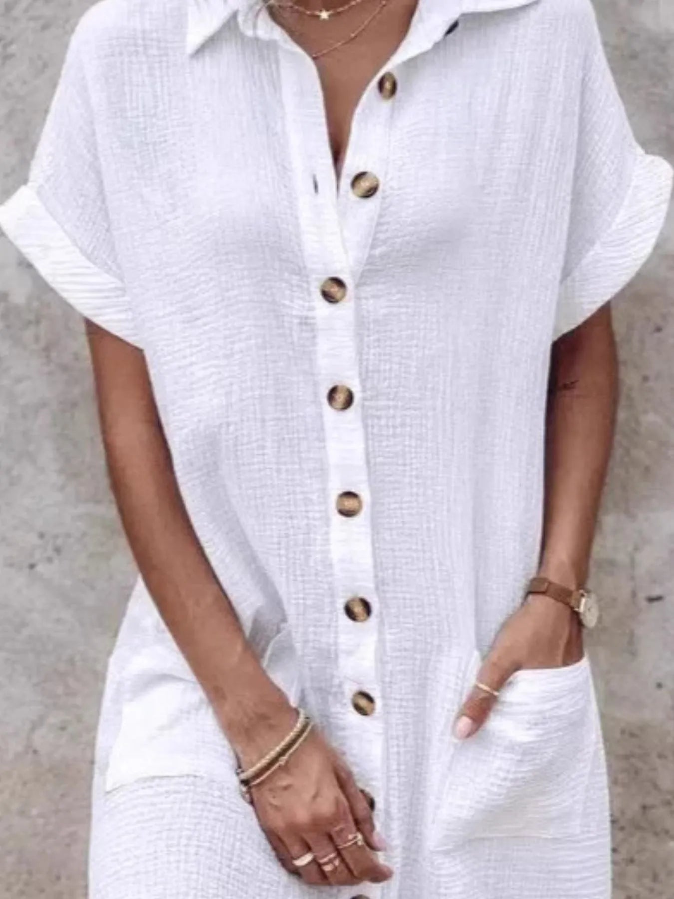 Textured Button-Front Shirt Dress