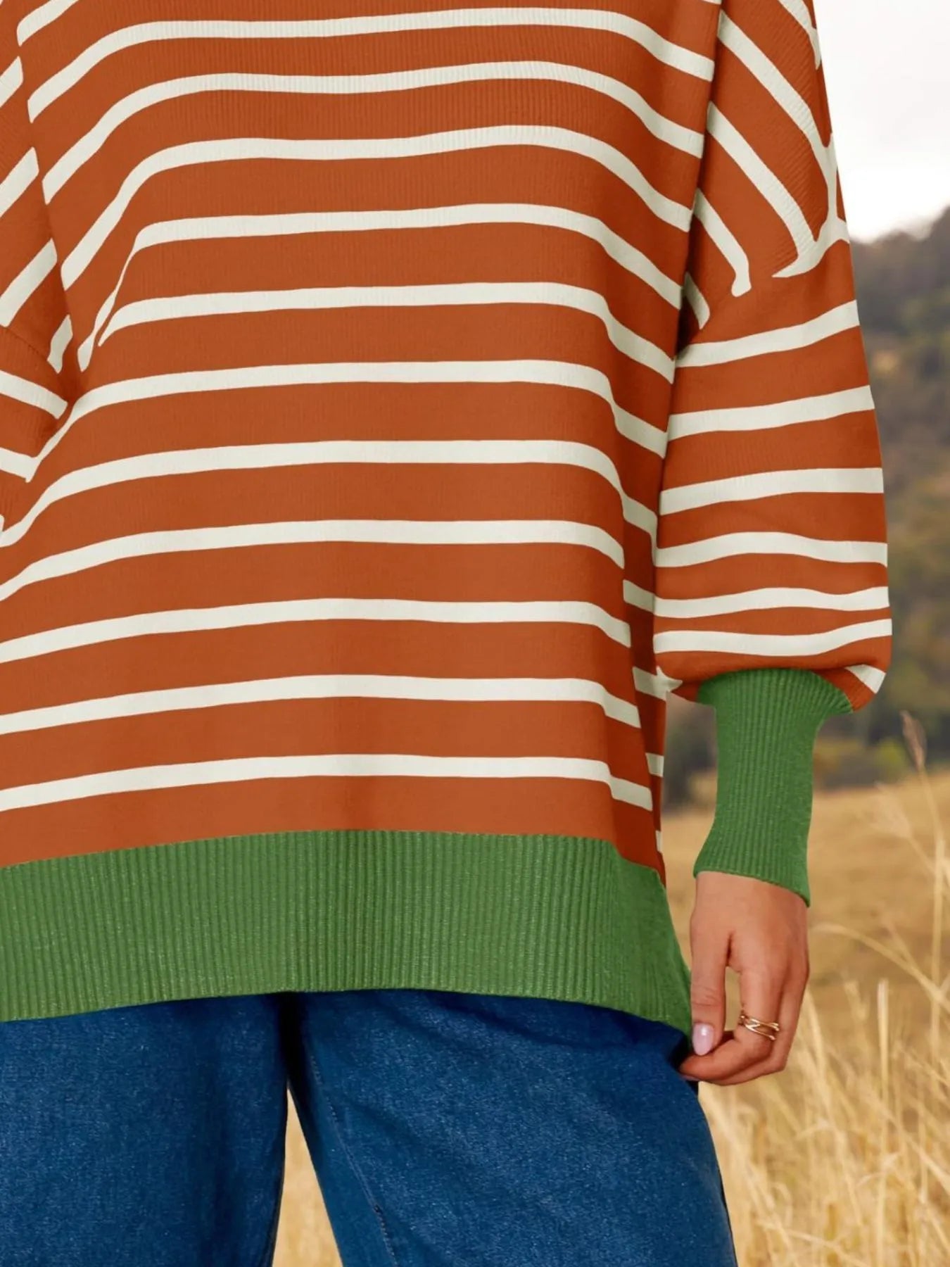 Striped Round Neck Long Sleeve Sweater