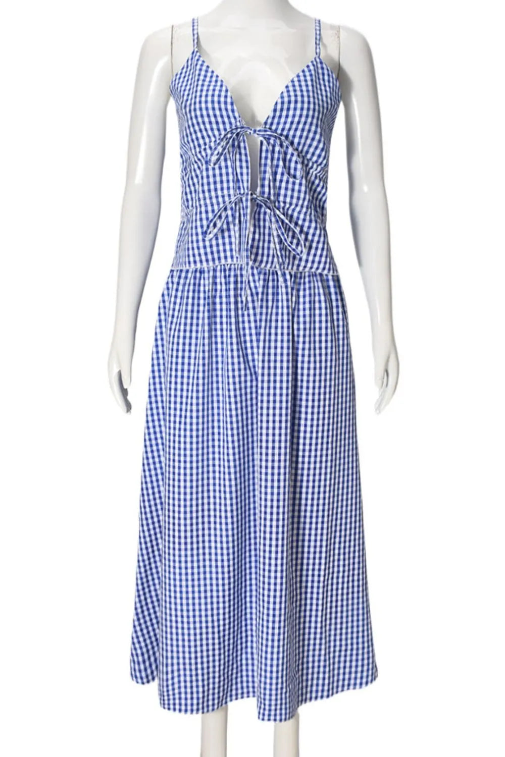 Plaid Tie Front Cami and Skirt Set