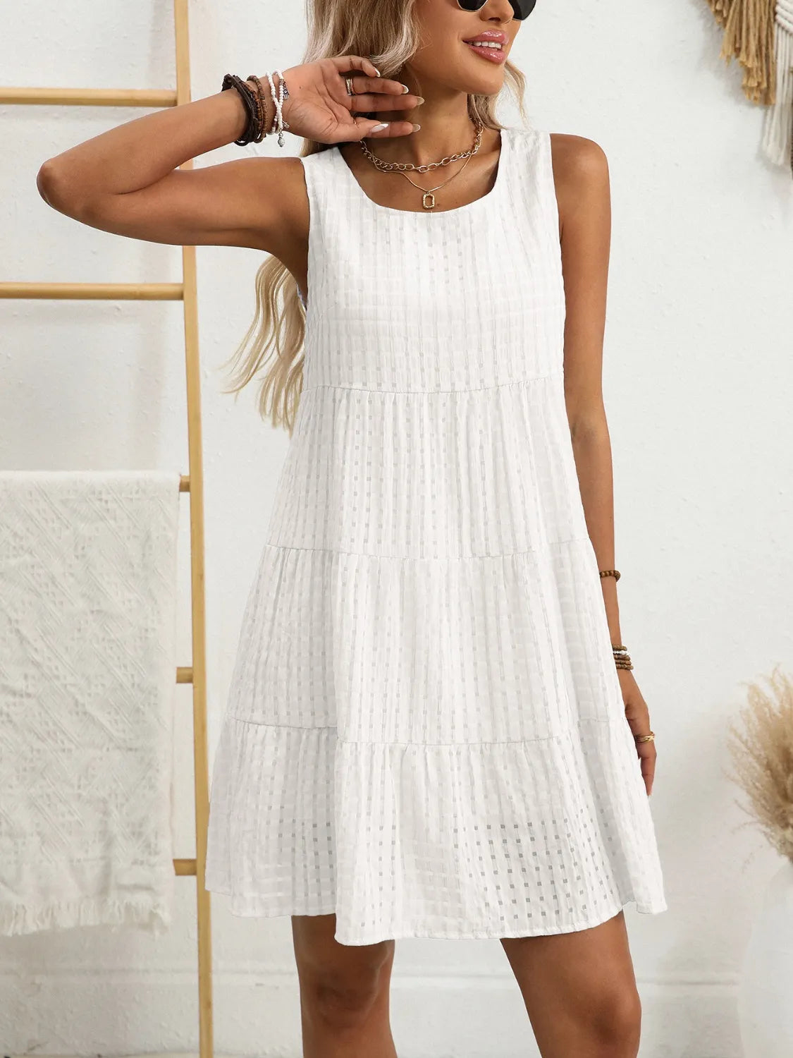 Plaid Round Neck Sleeveless Mini Dress