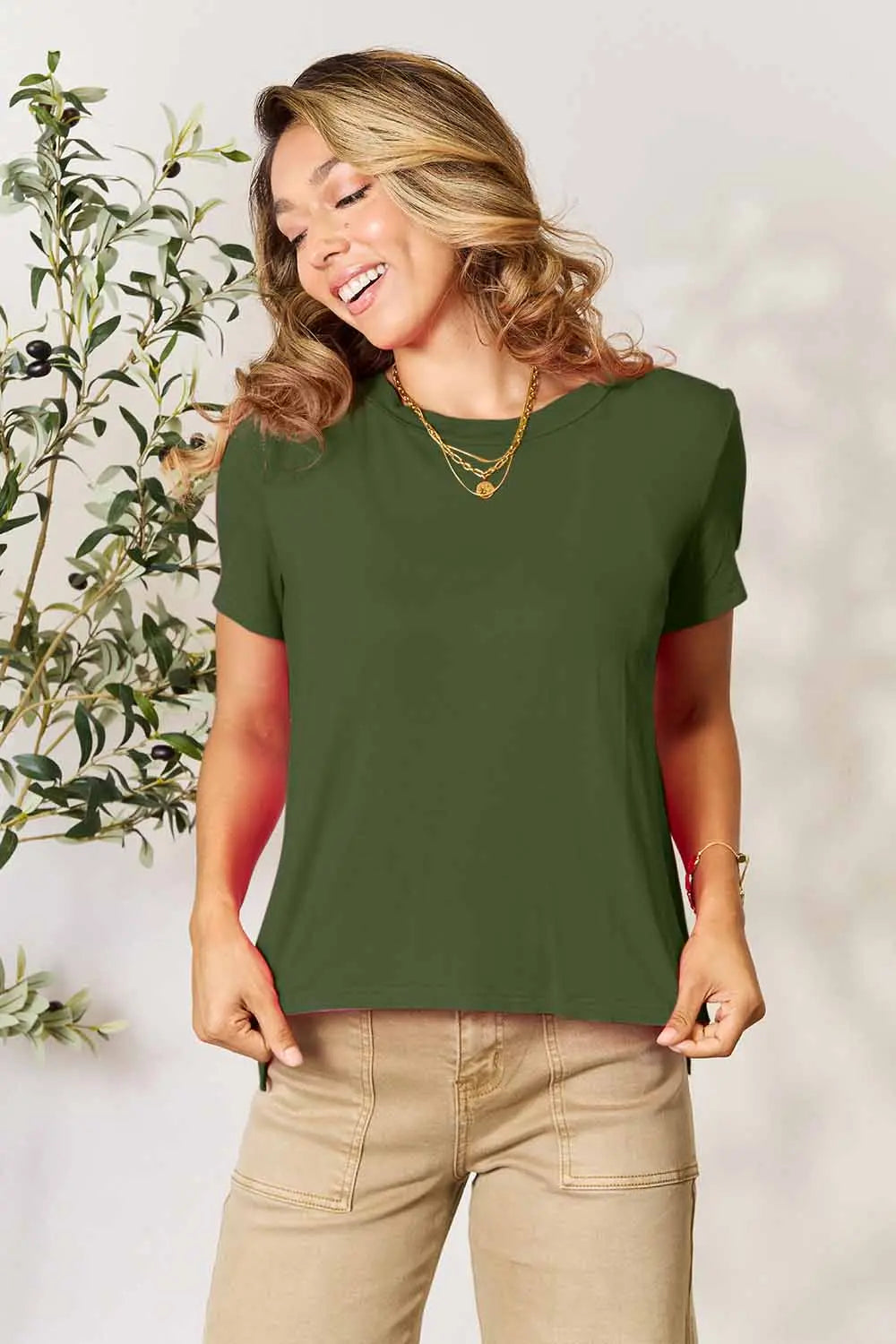 Basic Bae Full Size Round Neck Short Sleeve T-Shirt Matcha Green