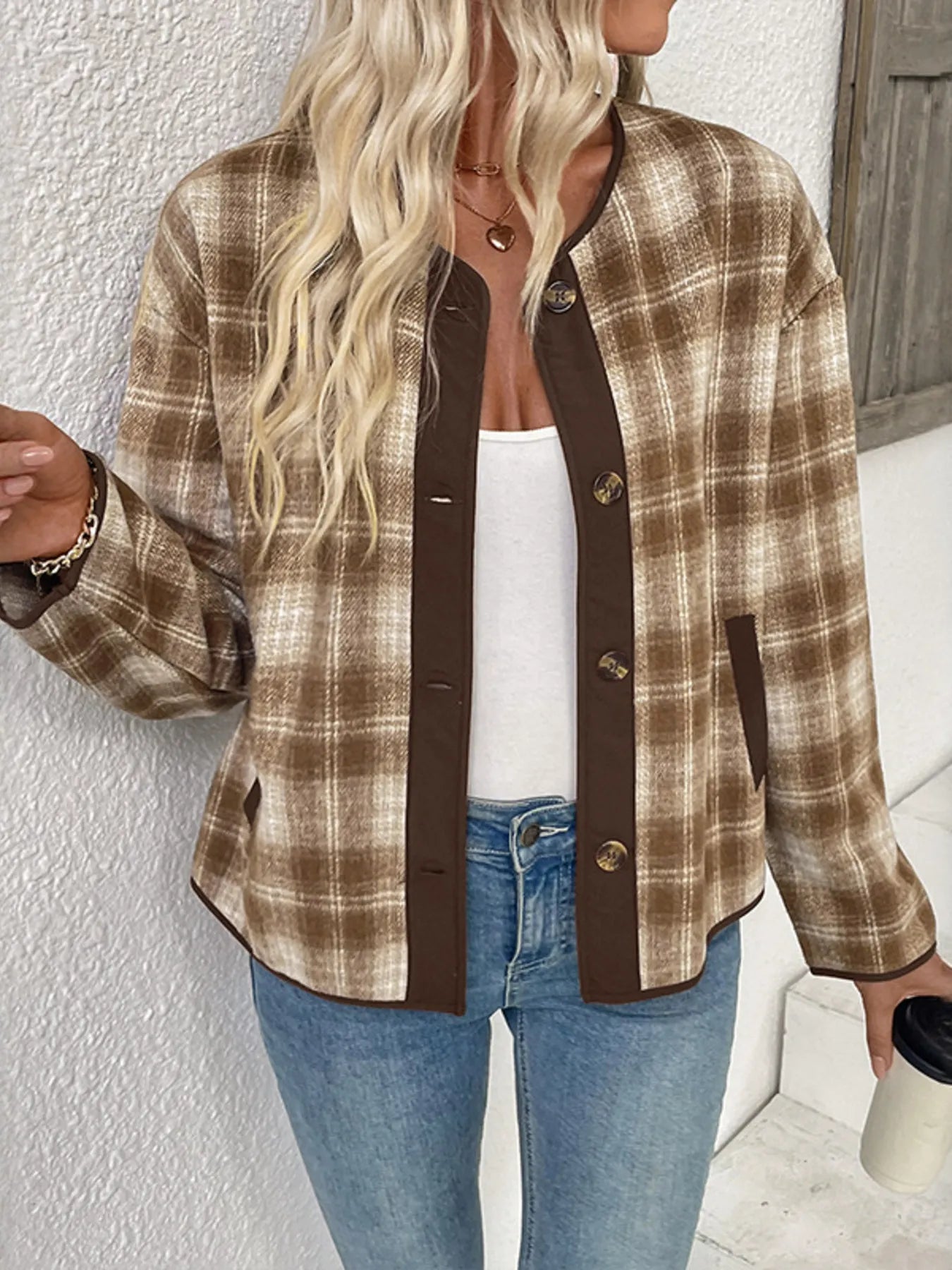 Plaid Long Sleeve Button-Up Jacket