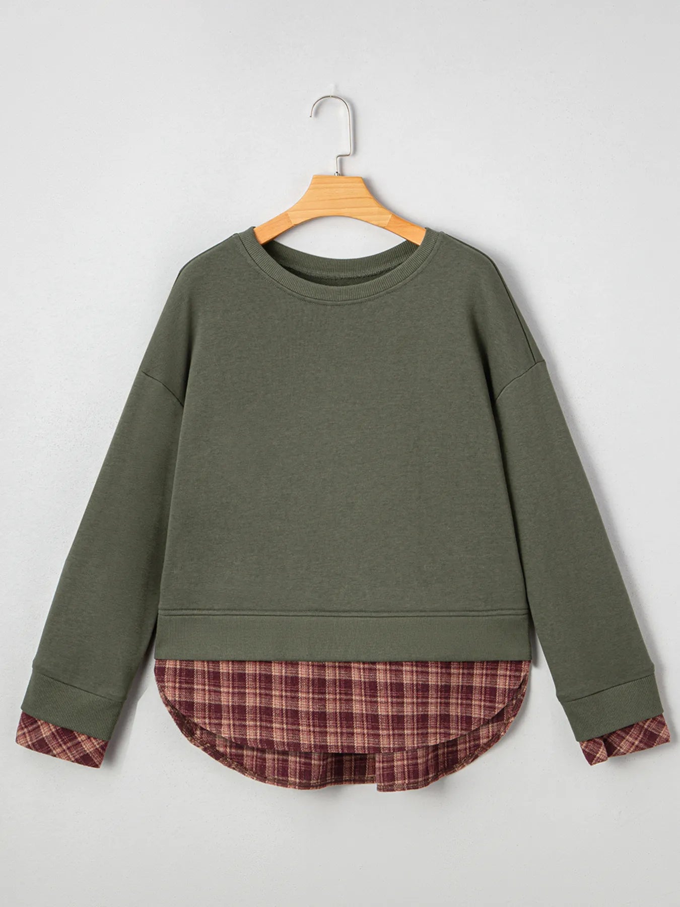 Plaid Patchwork Drop Shoulder Sweatshirt