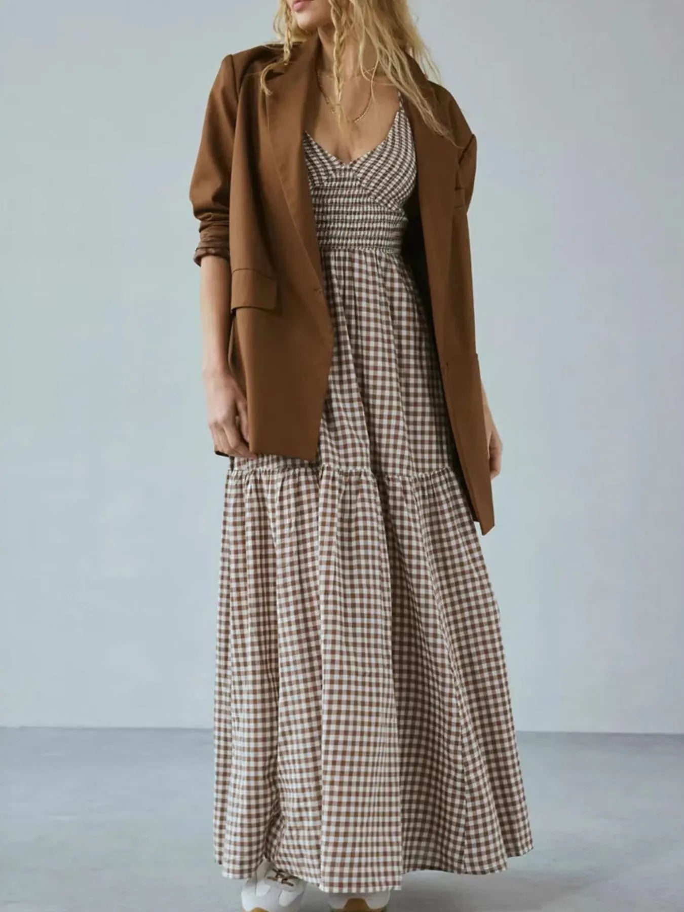 Crisscross Back Plaid Maxi Cami Dress