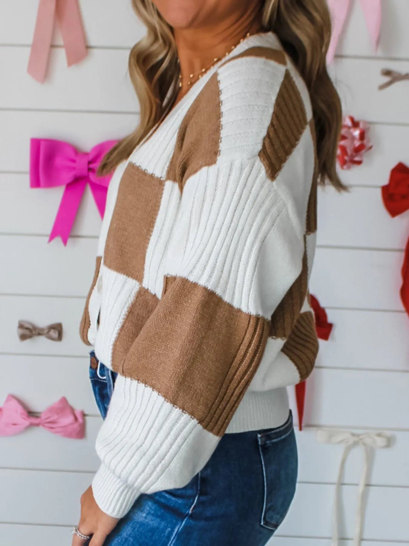 Color Block Knit Button-Up Cardigan