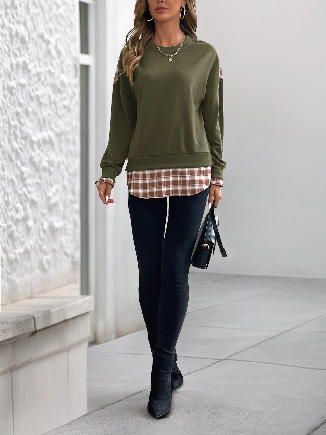 Plaid Long Sleeve Sweatshirt