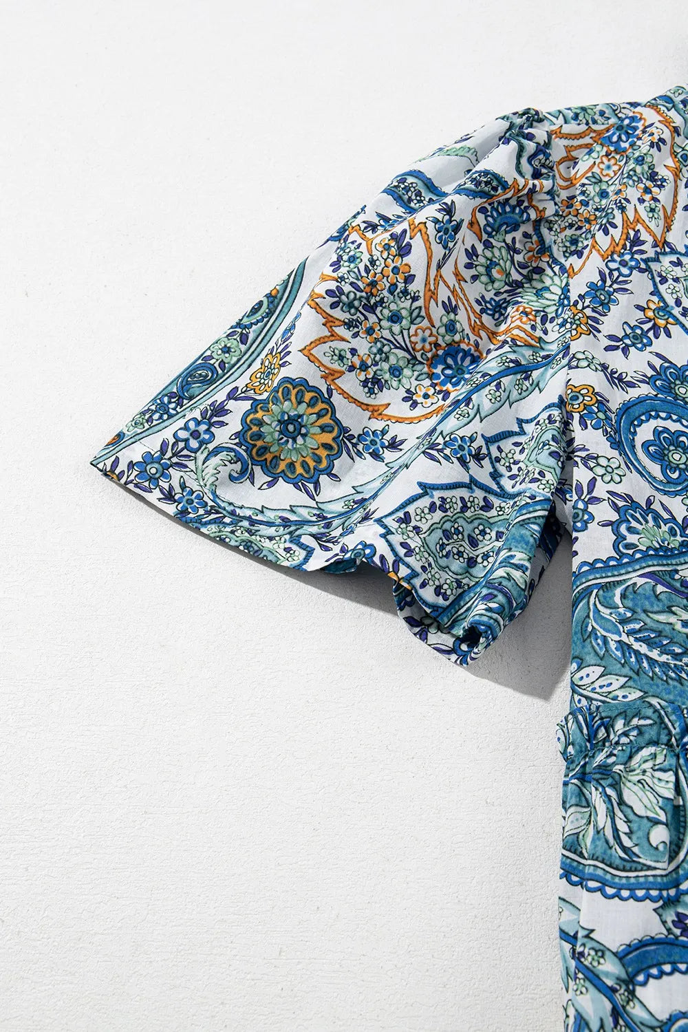 Paisley Floral V Neck Short Sleeve Mini Dress
