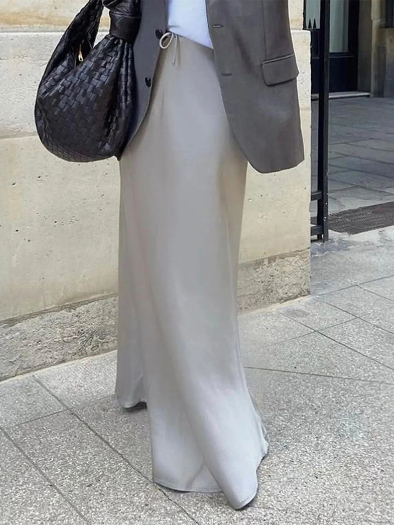 Satin Maxi Skirt with Drawstring Waist
