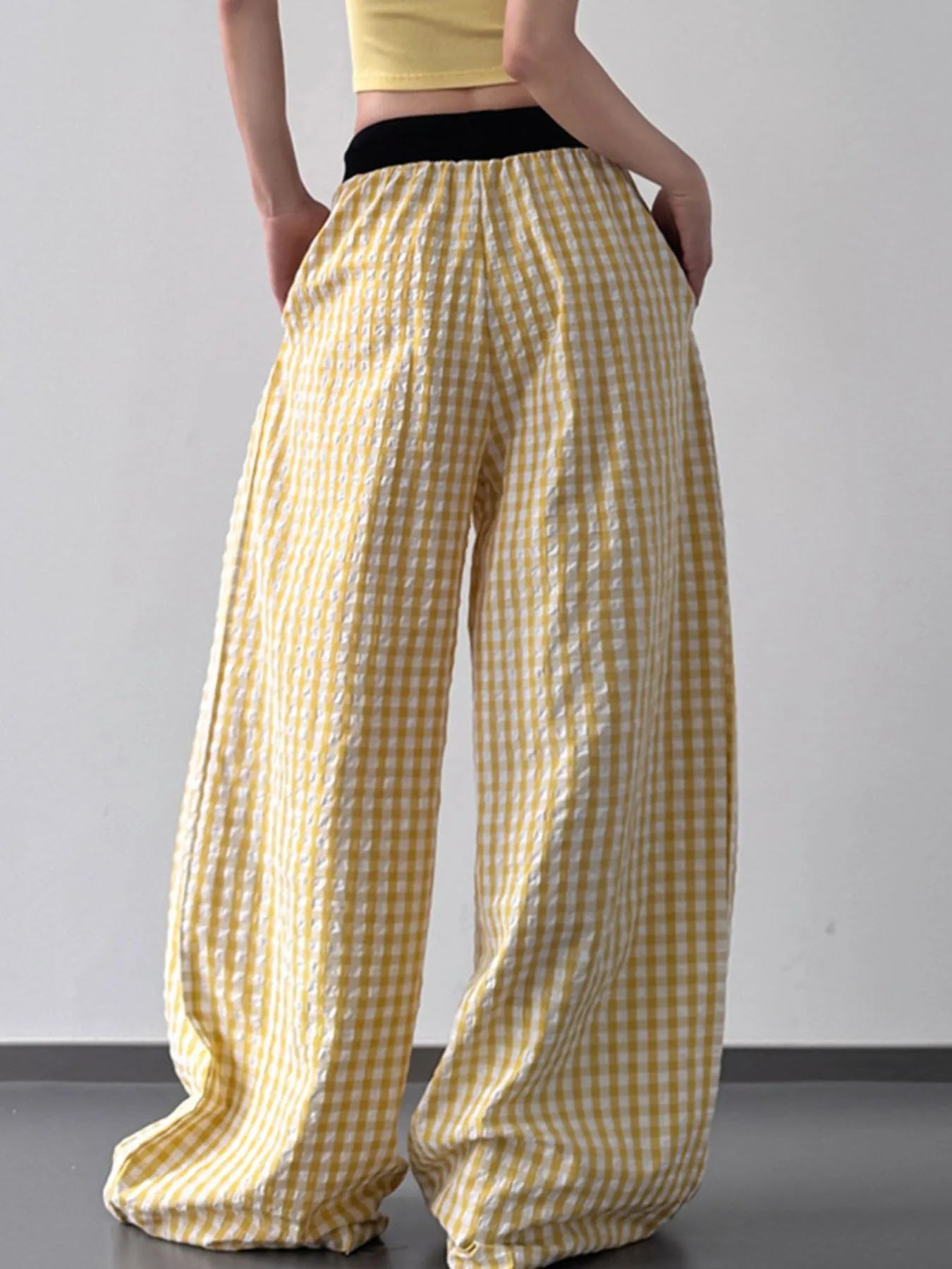 Gingham Wide Leg Drawstring Pants