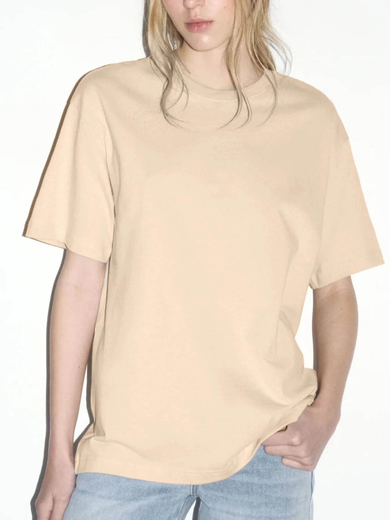Plus Size Oversized Round Neck Short Sleeve T-Shirt Tan