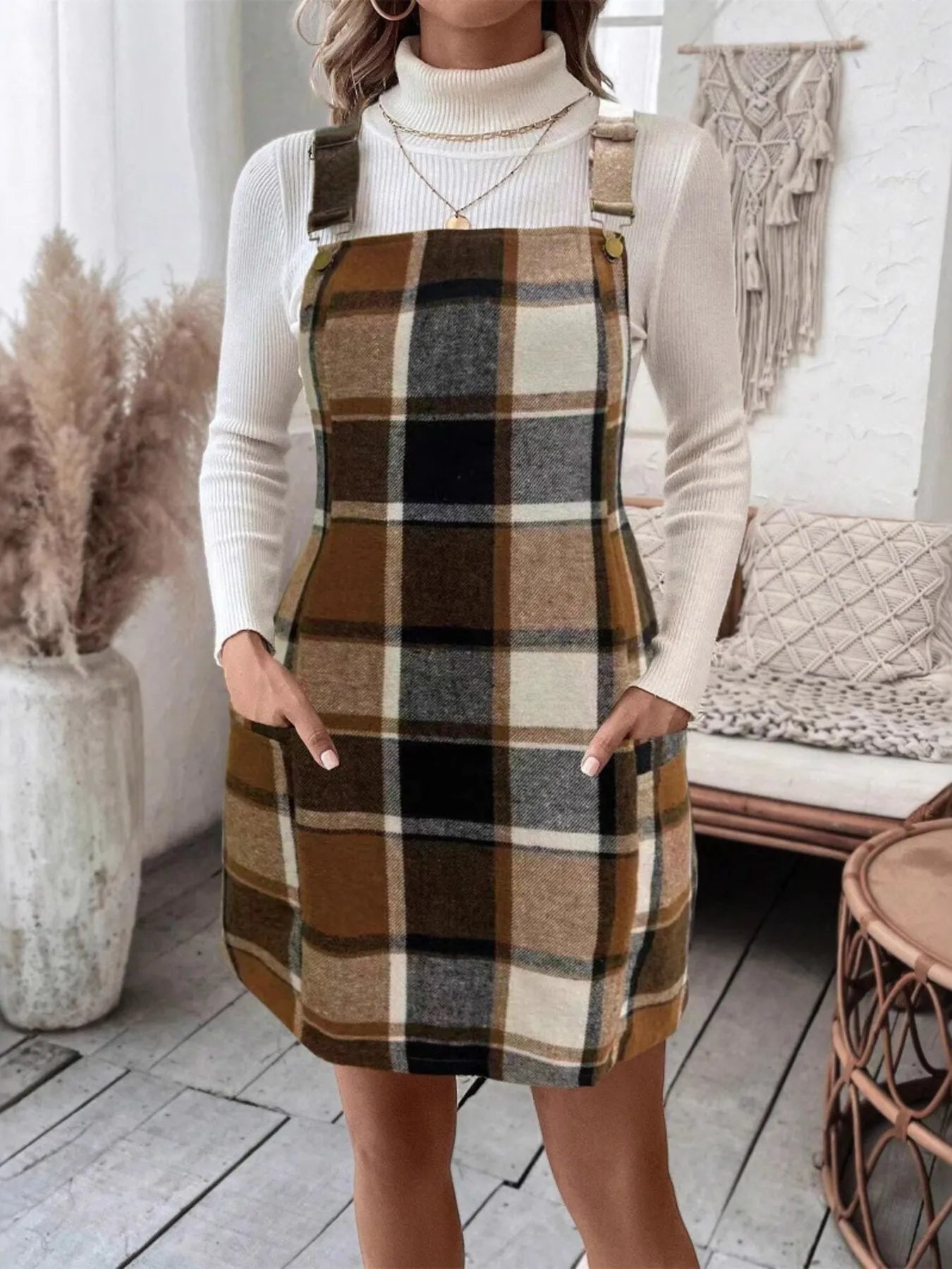 Plaid Square Neck Mini Dress