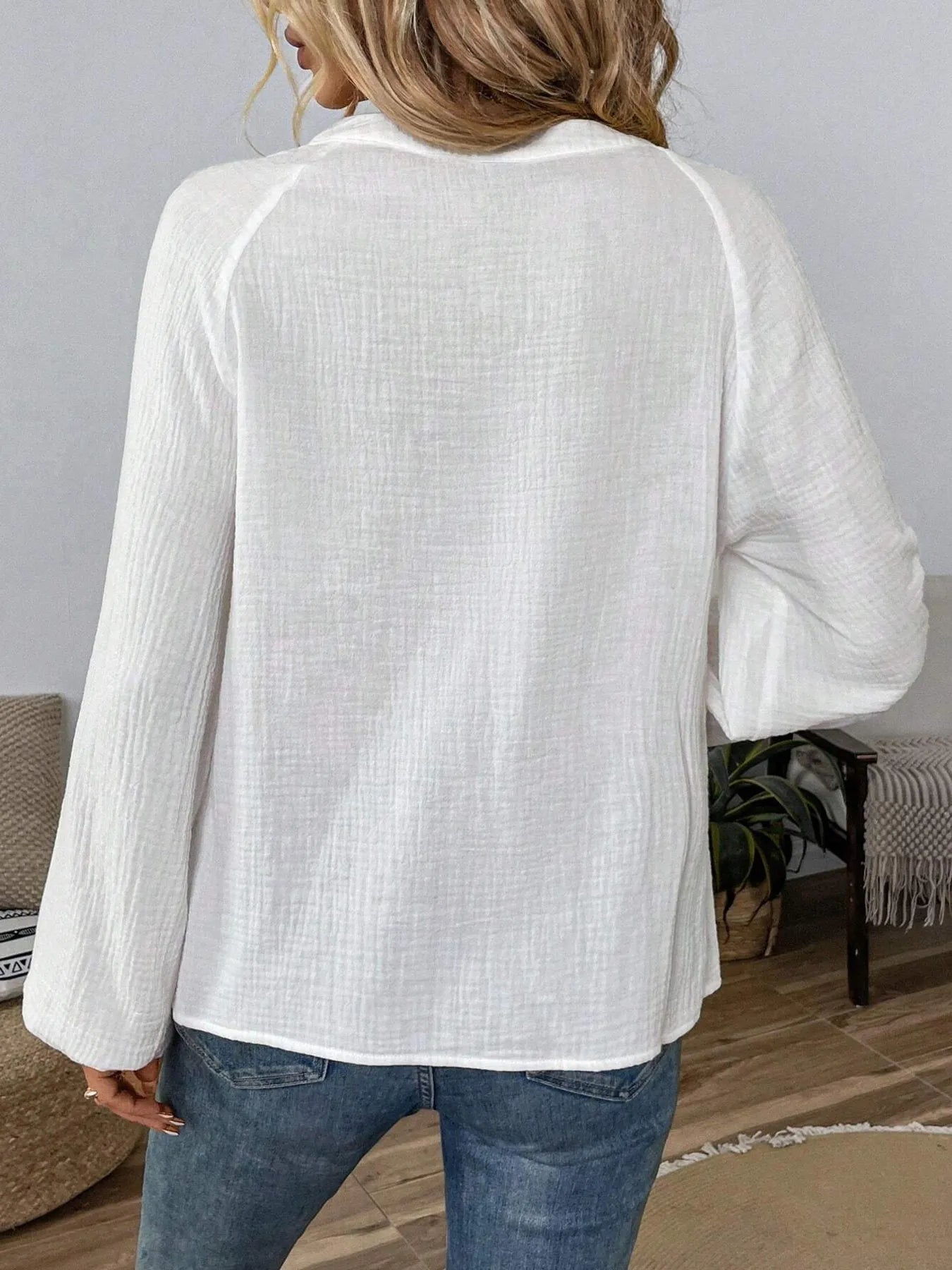 Paisley Pattern Notched Long Sleeve Blouse