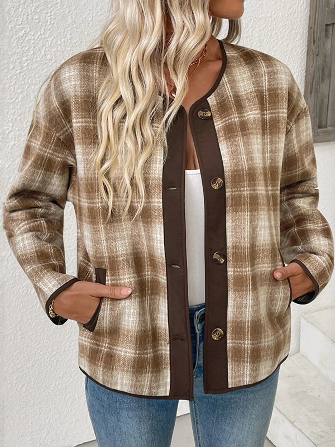 Plaid Long Sleeve Button-Up Jacket