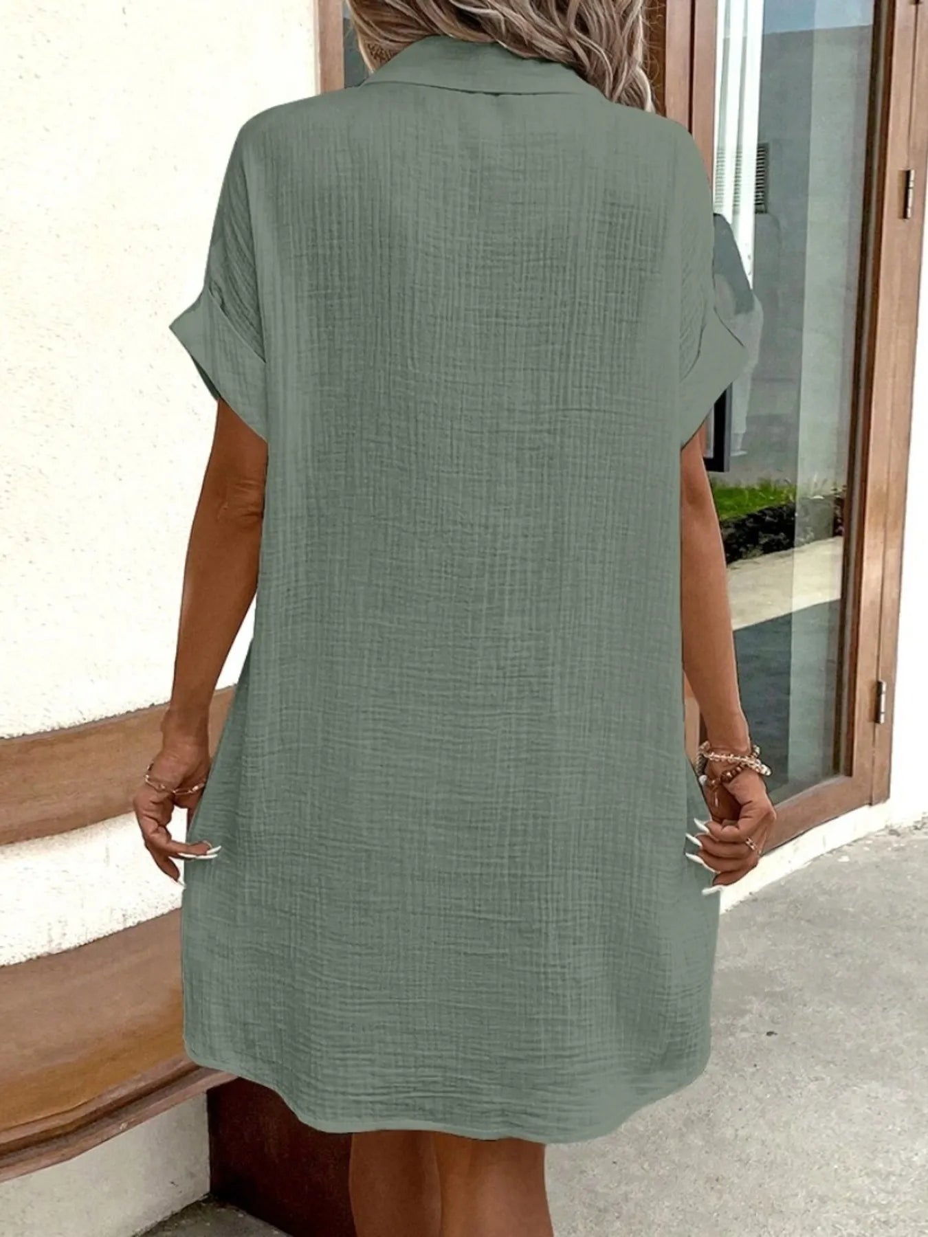 Textured Button-Front Shirt Dress