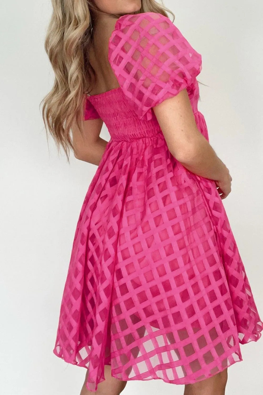 Plaid Puff Sleeve Babydoll Dress