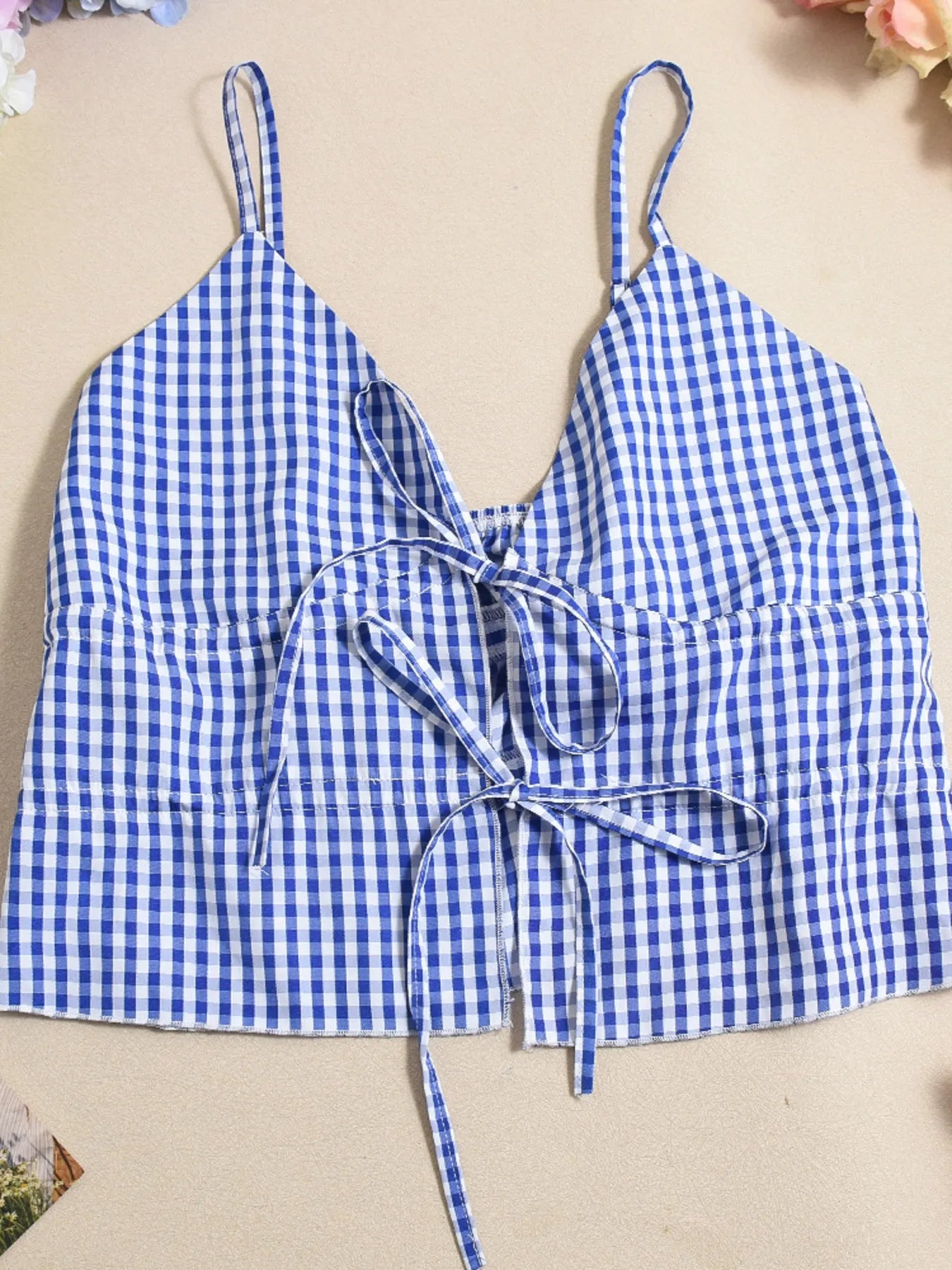 Plaid Tie Front Cami and Skirt Set