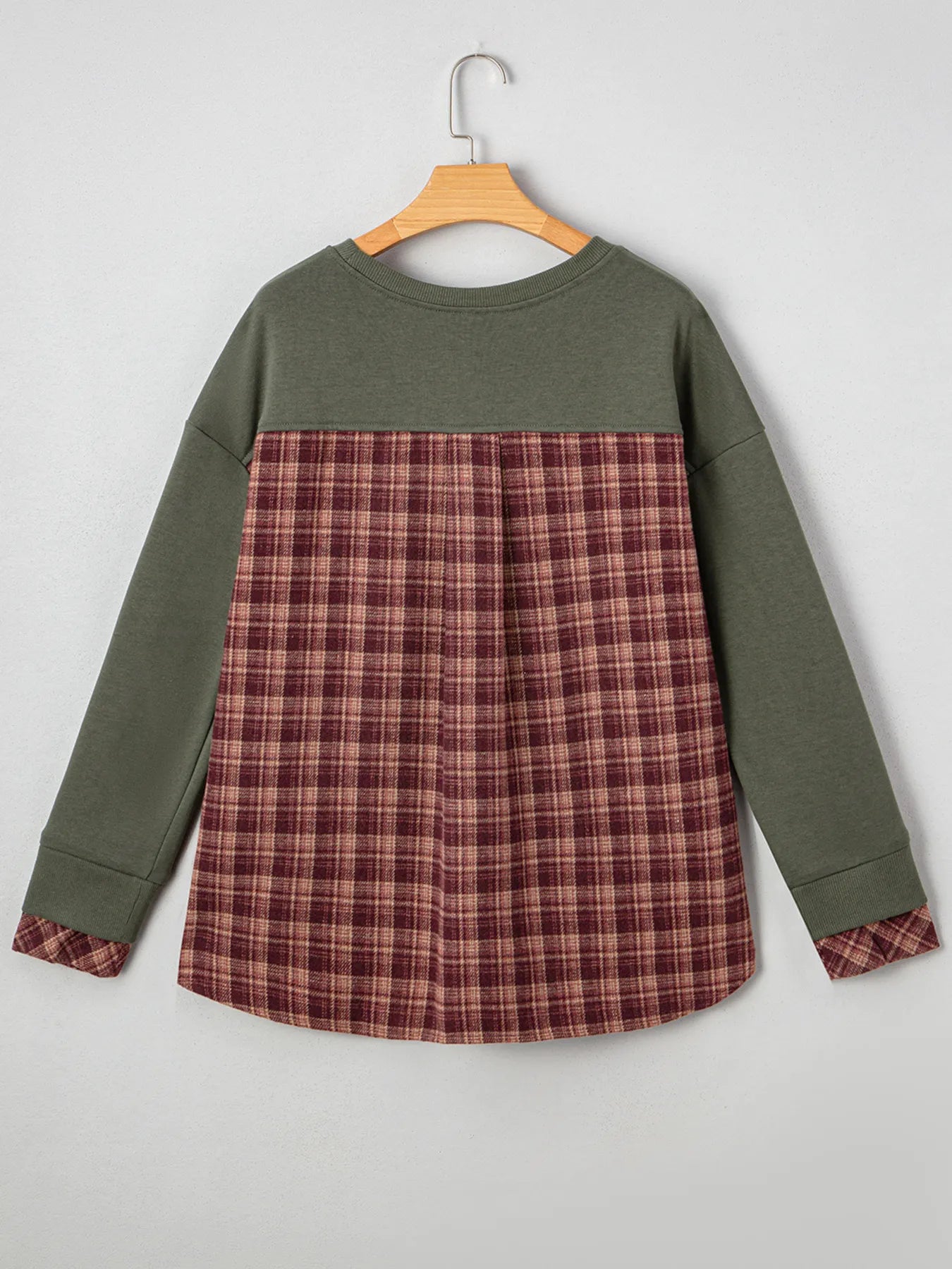 Plaid Patchwork Drop Shoulder Sweatshirt