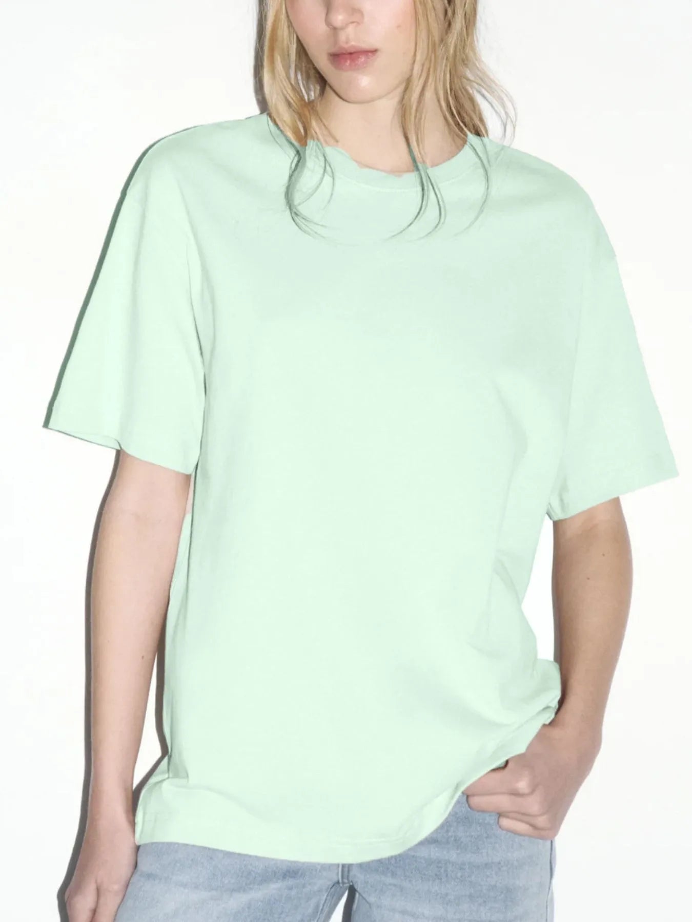 Plus Size Oversized Round Neck Short Sleeve T-Shirt Light Green