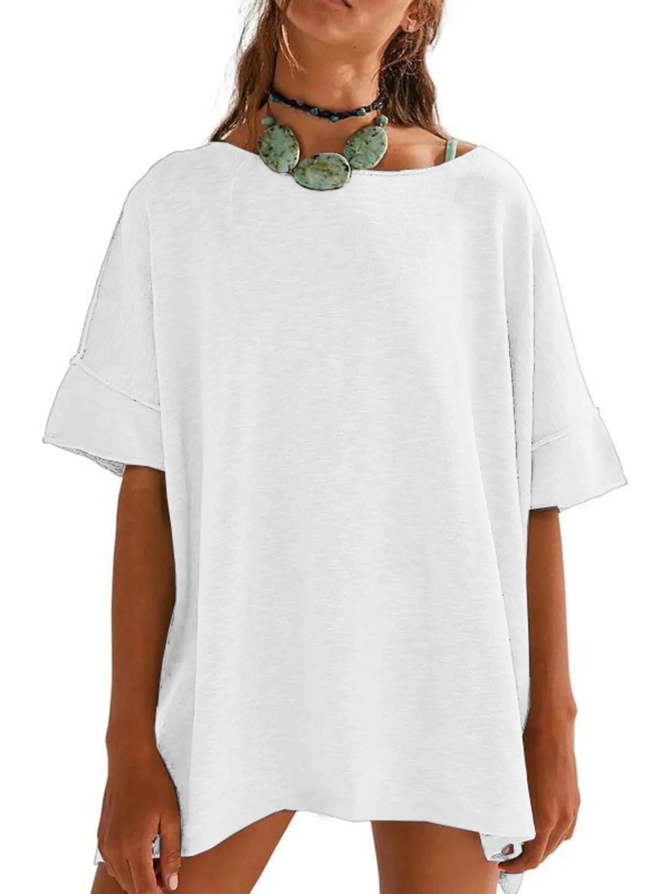 Oversized Round Neck Drop-Shoulder T-Shirt White