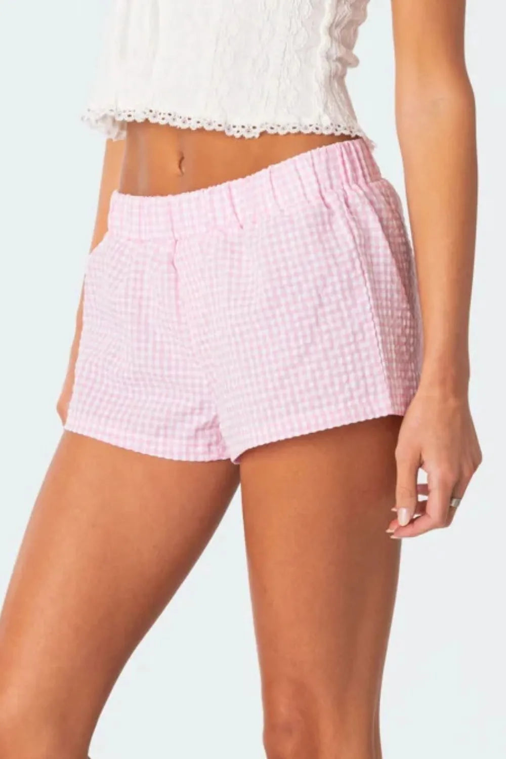 Plaid Elastic Waist Shorts