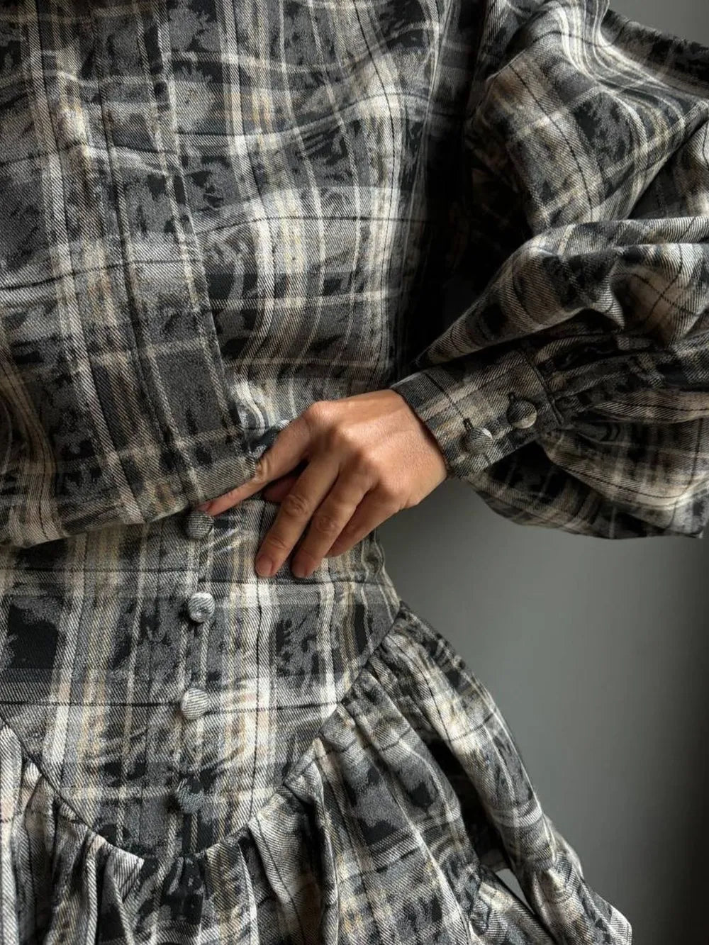 Lantern Sleeve Shirt and Ruffled Skirt Set
