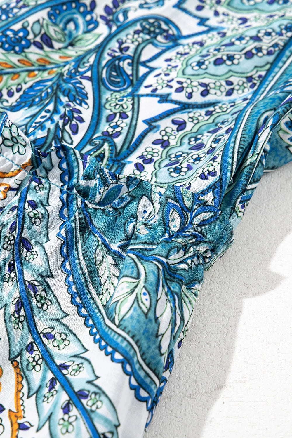 Paisley Floral V Neck Short Sleeve Mini Dress