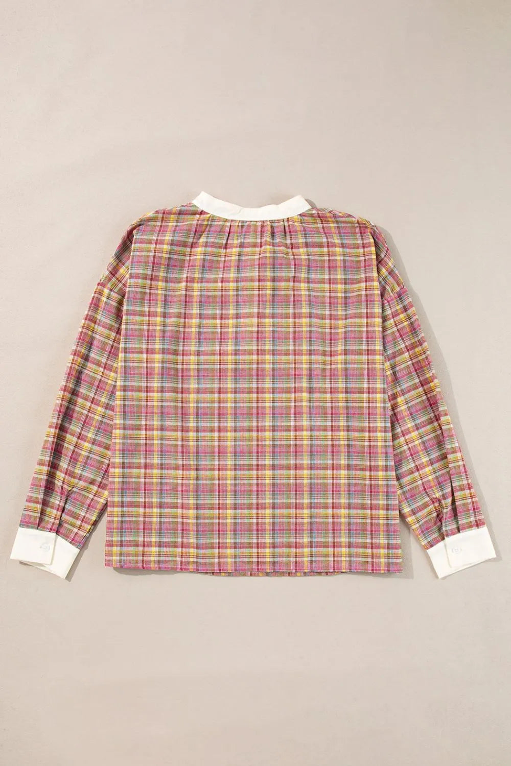 Mulit-Color Plaid Round Neck Long Sleeve Blouse