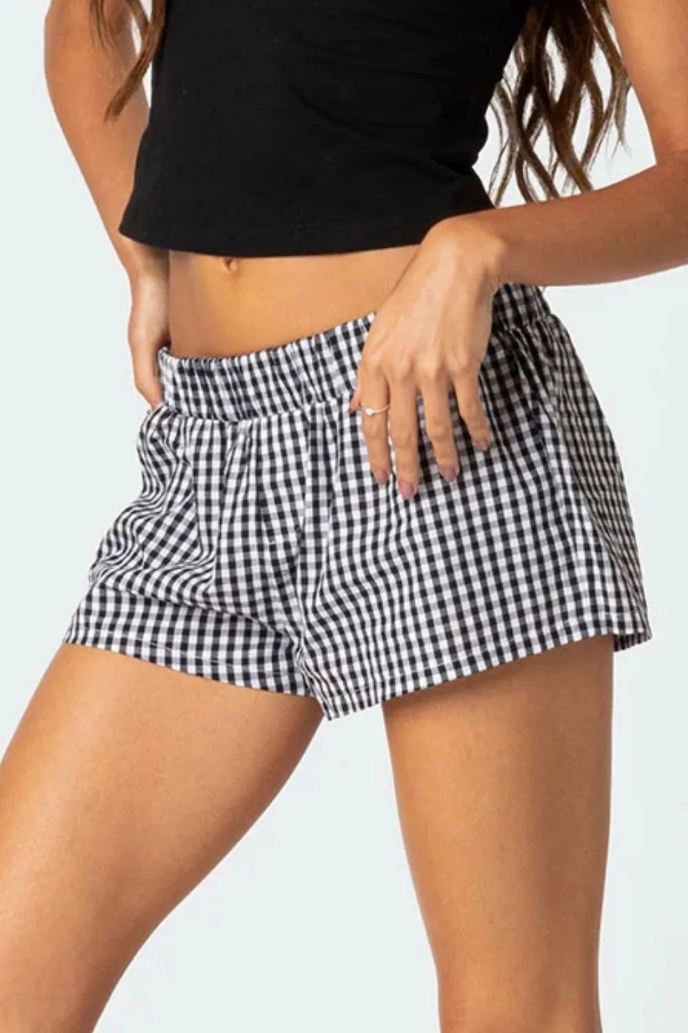 Plaid Elastic Waist Shorts