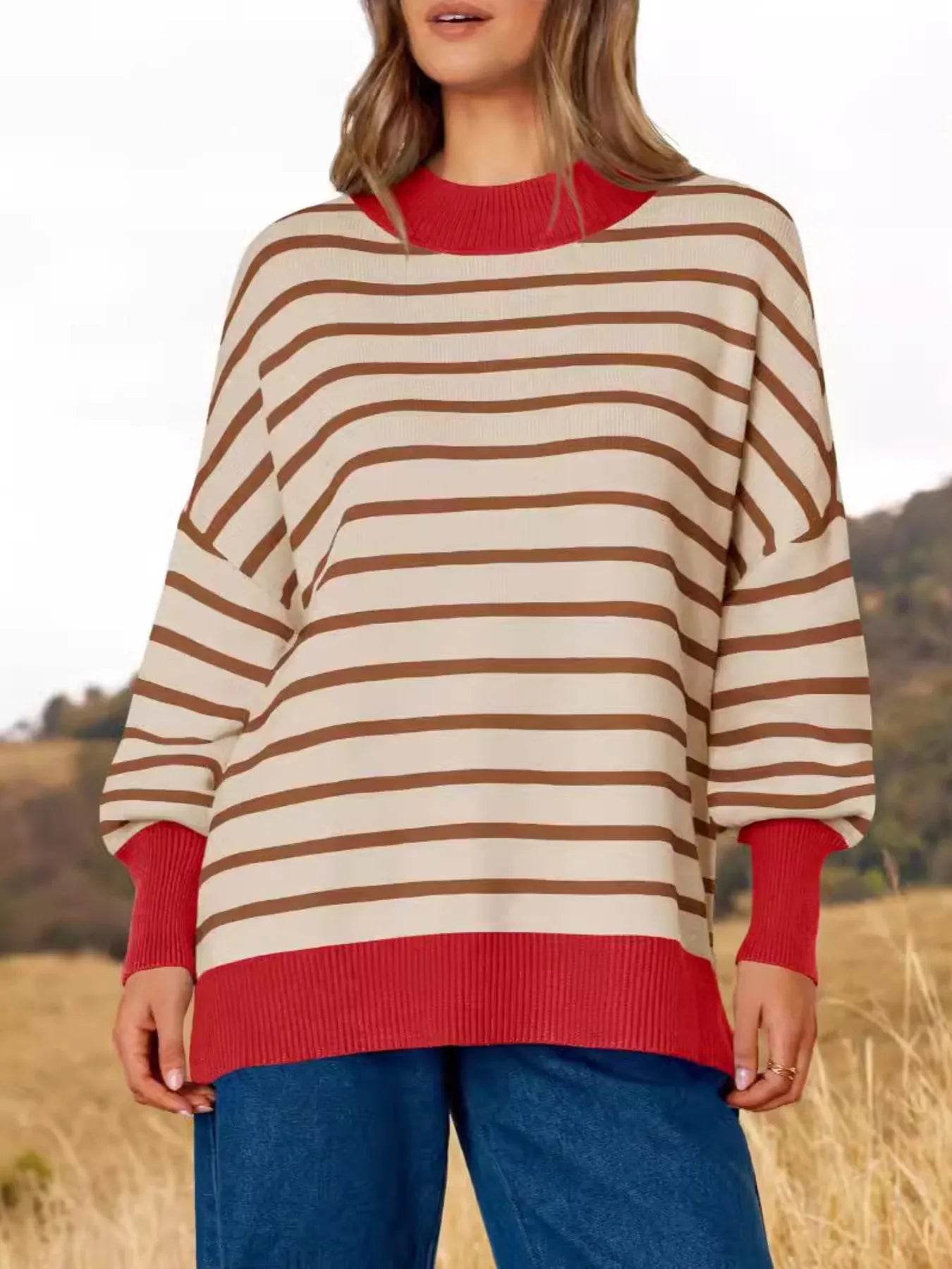 Striped Round Neck Long Sleeve Sweater