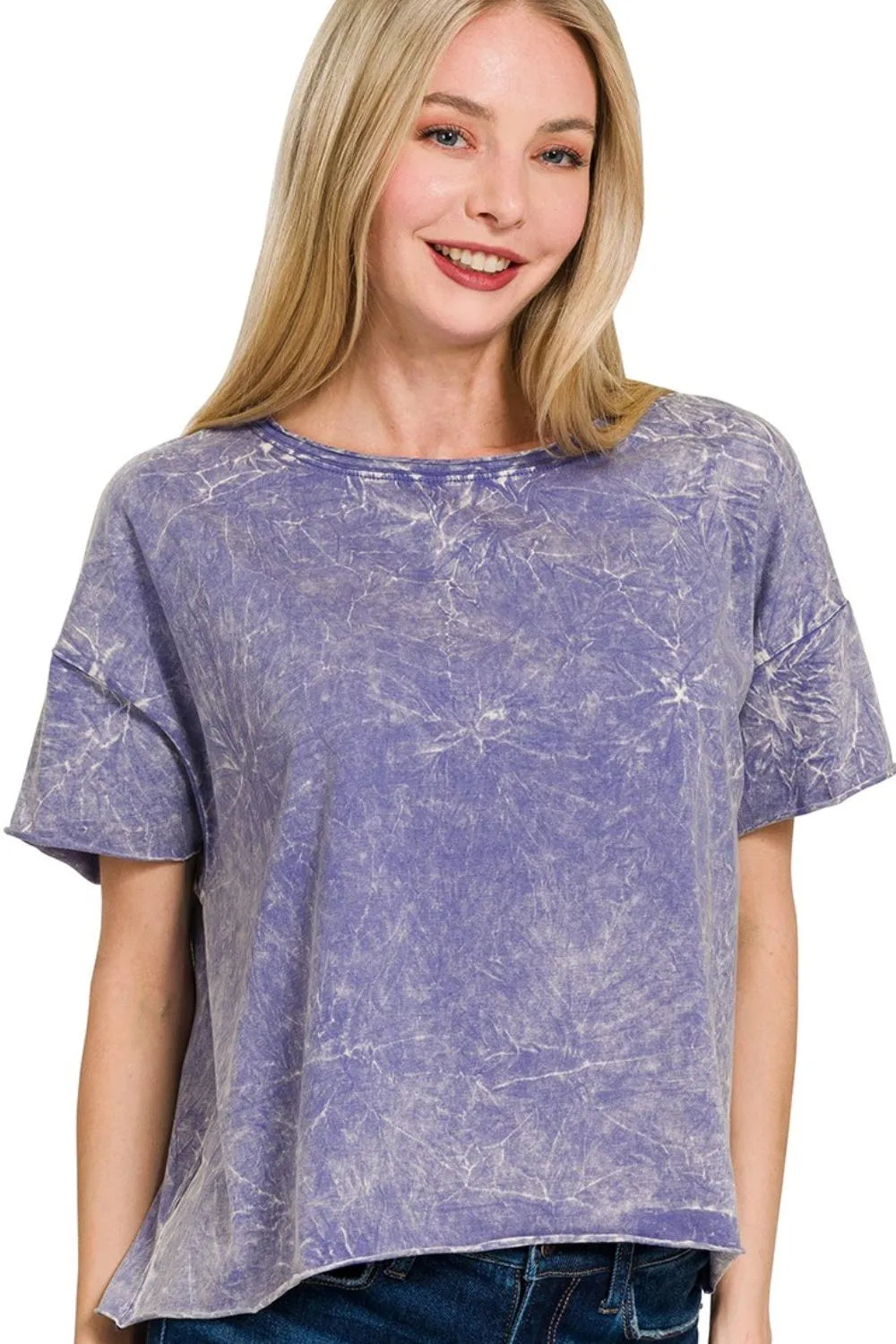 Zenana Washed Crew Neck Short Sleeve Crop Box Tee MARLIN