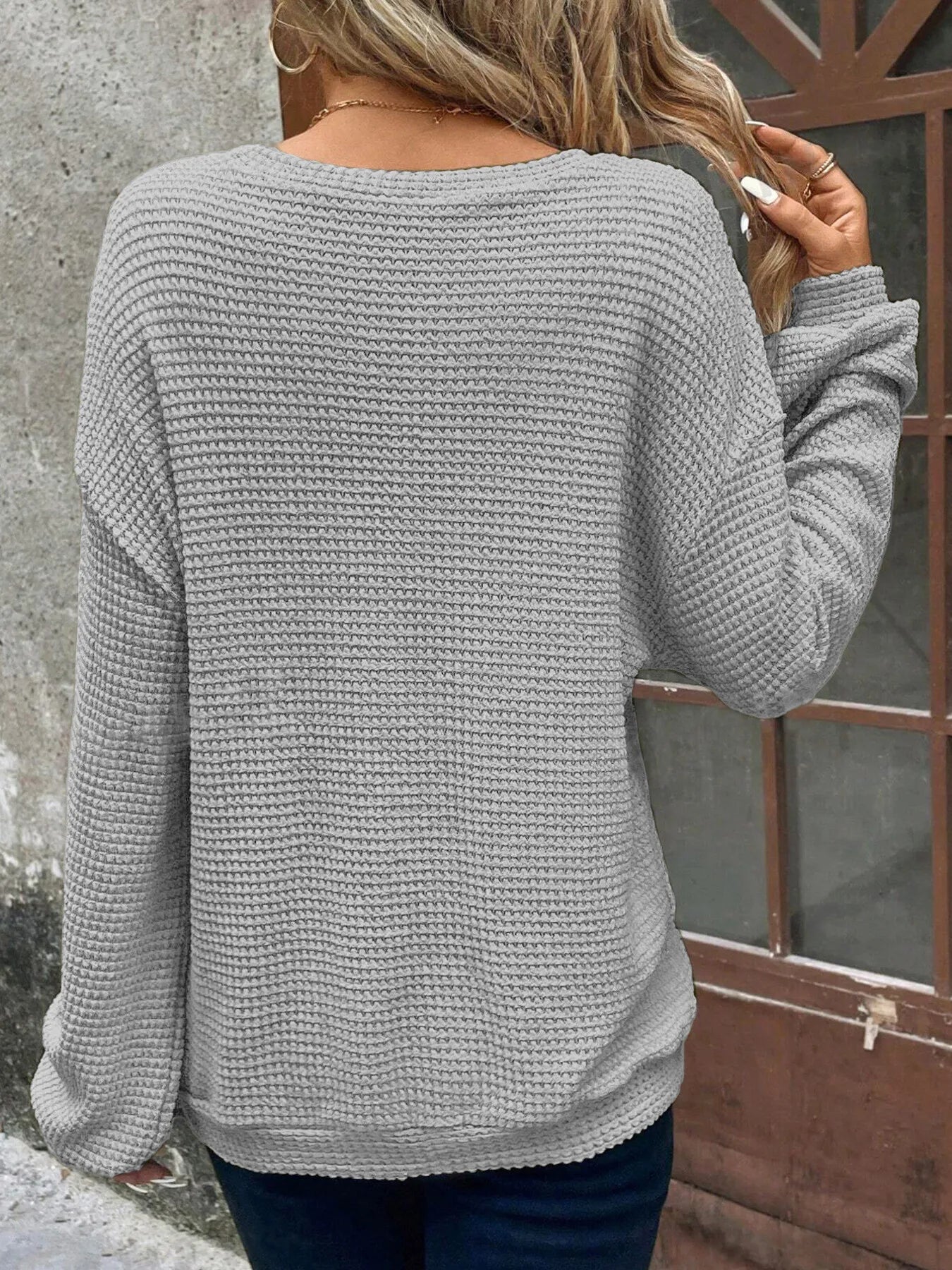 Plus Size Relaxed Fit Waffle Knit Round Neck T-Shirt