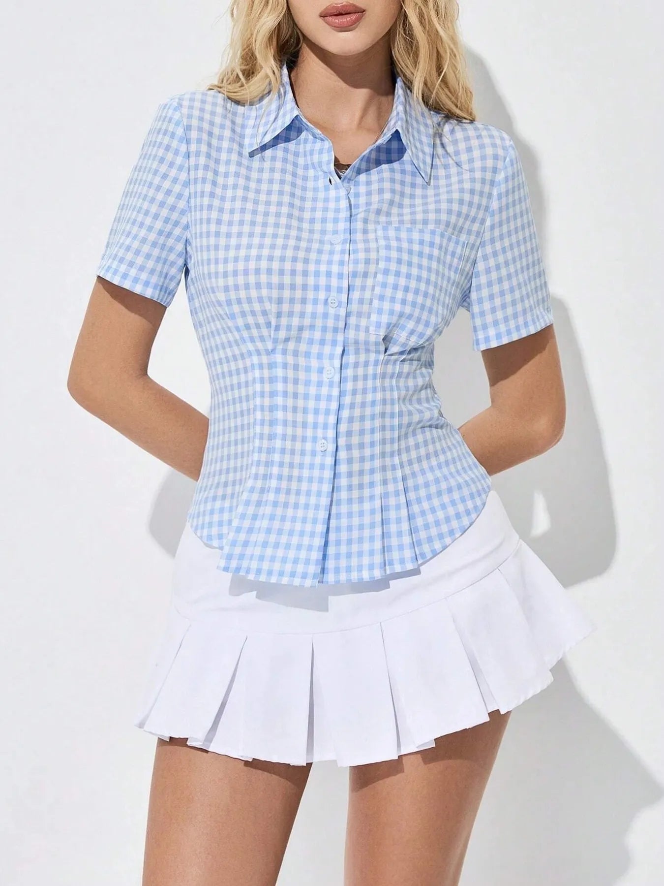 Gingham Short Sleeve Button-Up Shirt